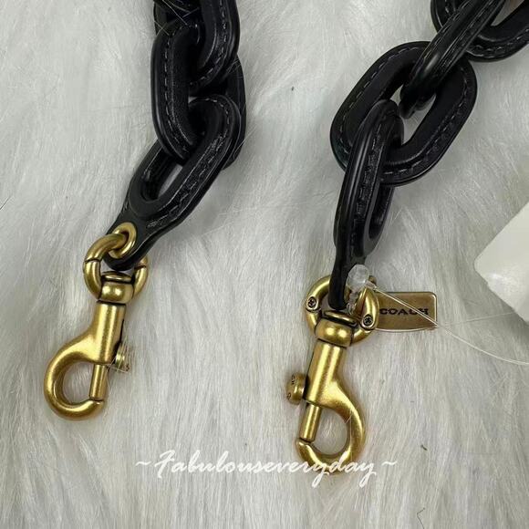 Coach Leather Covered Long Chain Strap In Black/Brass C8314 NWT - Picture 6 of 7